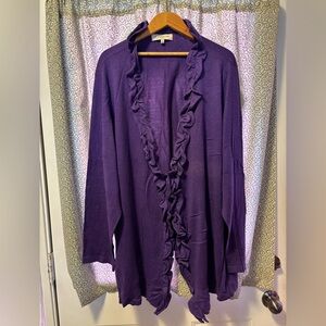 Jones New York Purple Ruffle Cardigan